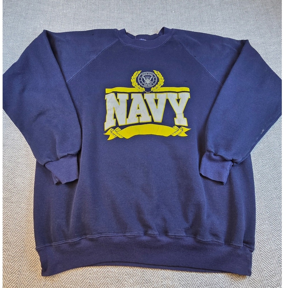 Kings Bay Vintage US Navy Sweatshirt Mens XL Navy Blue Made in USA Raglan 90s
